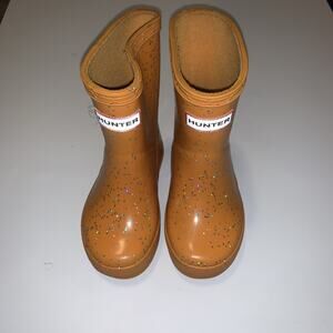 Girls Hunter Rainboots Orange Iridescent Glitter Size 5